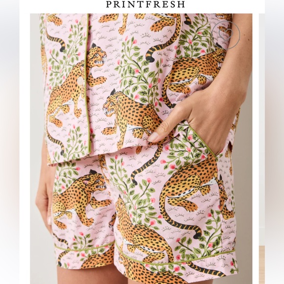 🆕 Printfresh Organic Cotton Short PJ Set Pockets S Bagheera Blush/Leopard Floral - Picture 5 of 14